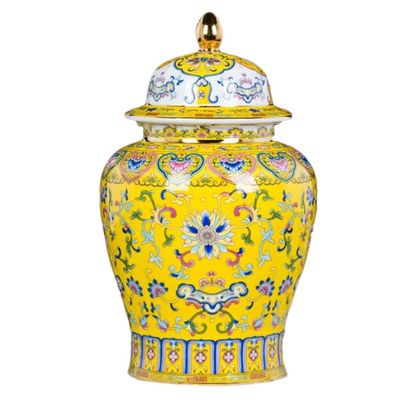 BRAGUE Vases Ginger Jar Decorative Jar Enamel Color General Jar Decorative Ornaments Home Living Room Porch Antique Porcelain Crafts (Color : Yellow, Size : 15.5 * 25.5cm)