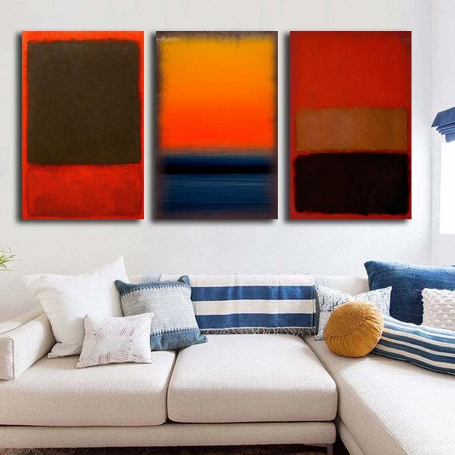 3 Piece Canvas Painting Canvas Print Wall Art Picture Posters Abstract Mark Rothko Artwork Modern Living Room Interior Home Decor Ready to Hang(Framed,80x130cm-(31.5x51.2in)