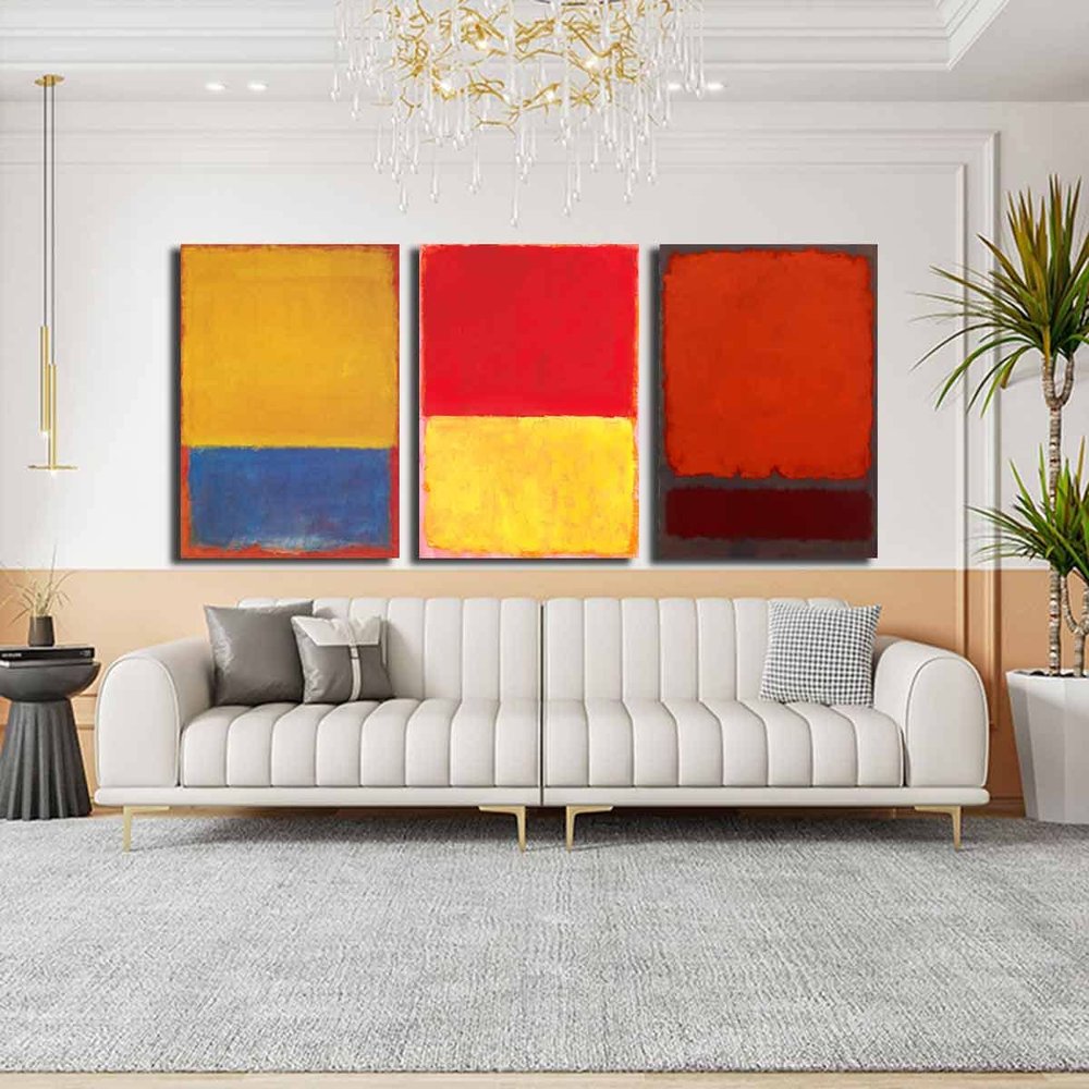 3 Piece Canvas Painting Canvas Print Wall Art Picture Posters Abstract Mark Rothko Artwork Modern Living Room Interior Home Decor Ready to Hang(Framed,70x100cm-(27.5x39.4in)
