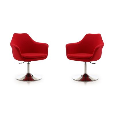 Red Chrome Wool Blend Adjustable Height Swivel Accent Chair (Set of 2) Solid Mid-Century Modern Metal Finish
