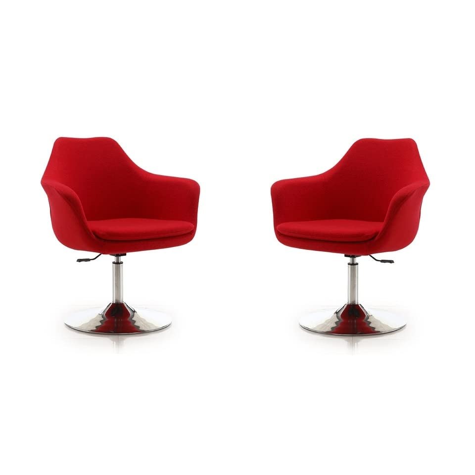 Red Chrome Wool Blend Adjustable Height Swivel Accent Chair (Set of 2) Solid Mid-Century Modern Metal Finish