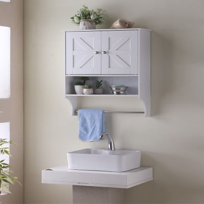 Kavonty Over The Toilet Storage Cabinet,Farmhouse Medicine Cabinet with 2 Door and Adjustable Shelves,21.65 x 7.1 x 27.6 Inches, Bathroom, White