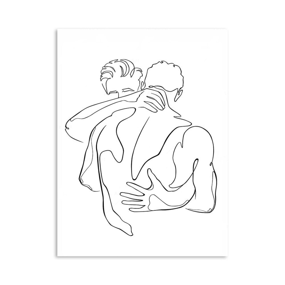 REYTOL Man Kiss Hug Abstract Wall Art Gay Posters Gift Minimalist Line Canvas Painting Modern Bedroom Home Decor Gay Abstract Wall Pictures Man GiftNo Frame