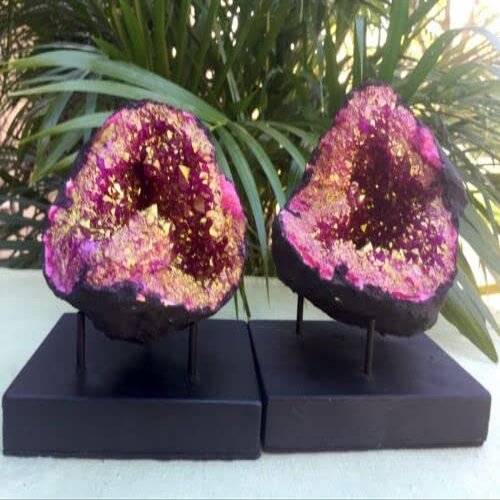 ZnranyiiXY Large Pink Geode Pair Crystal Geode Quartz Geode Half Geode.