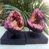 ZnranyiiXY Large Pink Geode Pair Crystal Geode Quartz Geode Half Geode. view 1