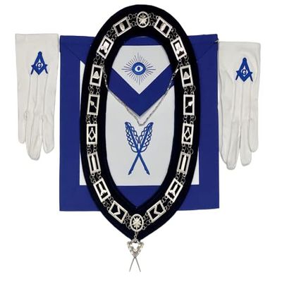MASONIC BLUE LODGE OFFICER SECRETARY APRON SILVER CHAIN COLLAR AND JEWEL