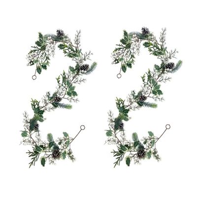 2 Pack Snowy Artificial Christmas Garland, 5.9 ft Winter Garland with White Berry for Christmas Wedding Winter Seasonal Holiday Table Decor