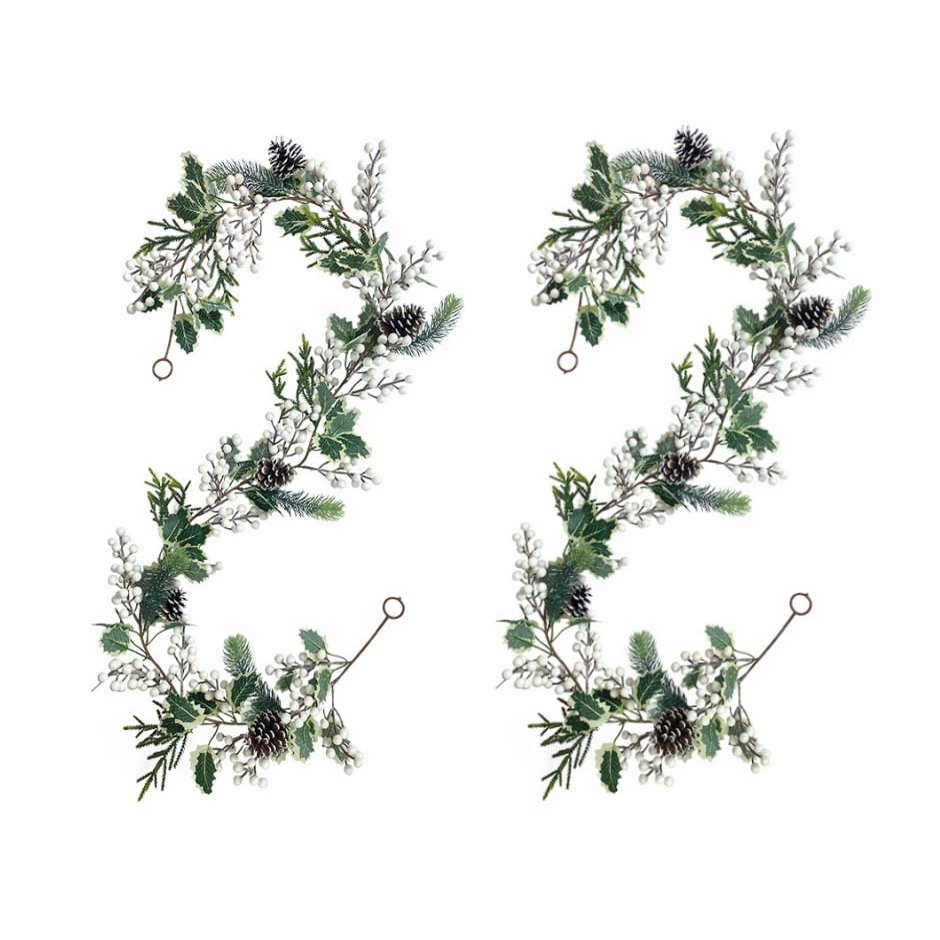 2 Pack Snowy Artificial Christmas Garland, 5.9 ft Winter Garland with White Berry for Christmas Wedding Winter Seasonal Holiday Table Decor