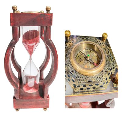 A.A.Nauticals - Wooden Sand Clock 10 Min Hourglass Timer with Compass(Square Base, Pink)- Wooden Home Decoration, Table Centrepiece - AANST27