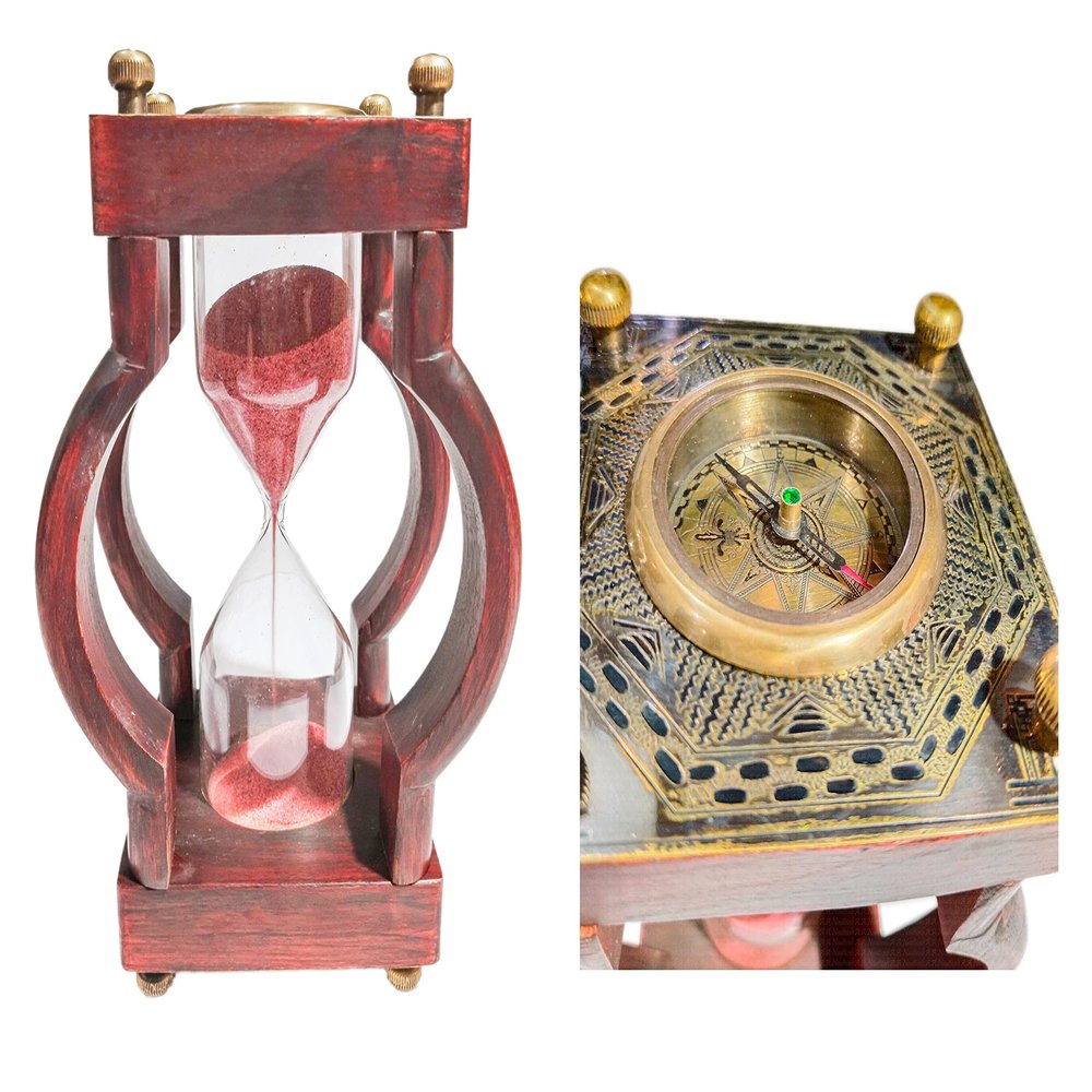 A.A.Nauticals - Wooden Sand Clock 10 Min Hourglass Timer with Compass(Square Base, Pink)- Wooden Home Decoration, Table Centrepiece - AANST27
