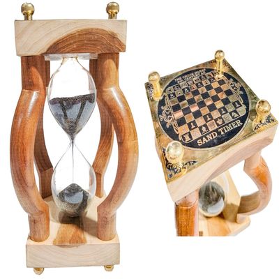 A.A.Nauticals - Wooden Sand Clock 10 Min Hourglass Timer with Chess(Square Base, Gray)- Wooden Home & Office Decoration, Table Centrepiece - AANST22