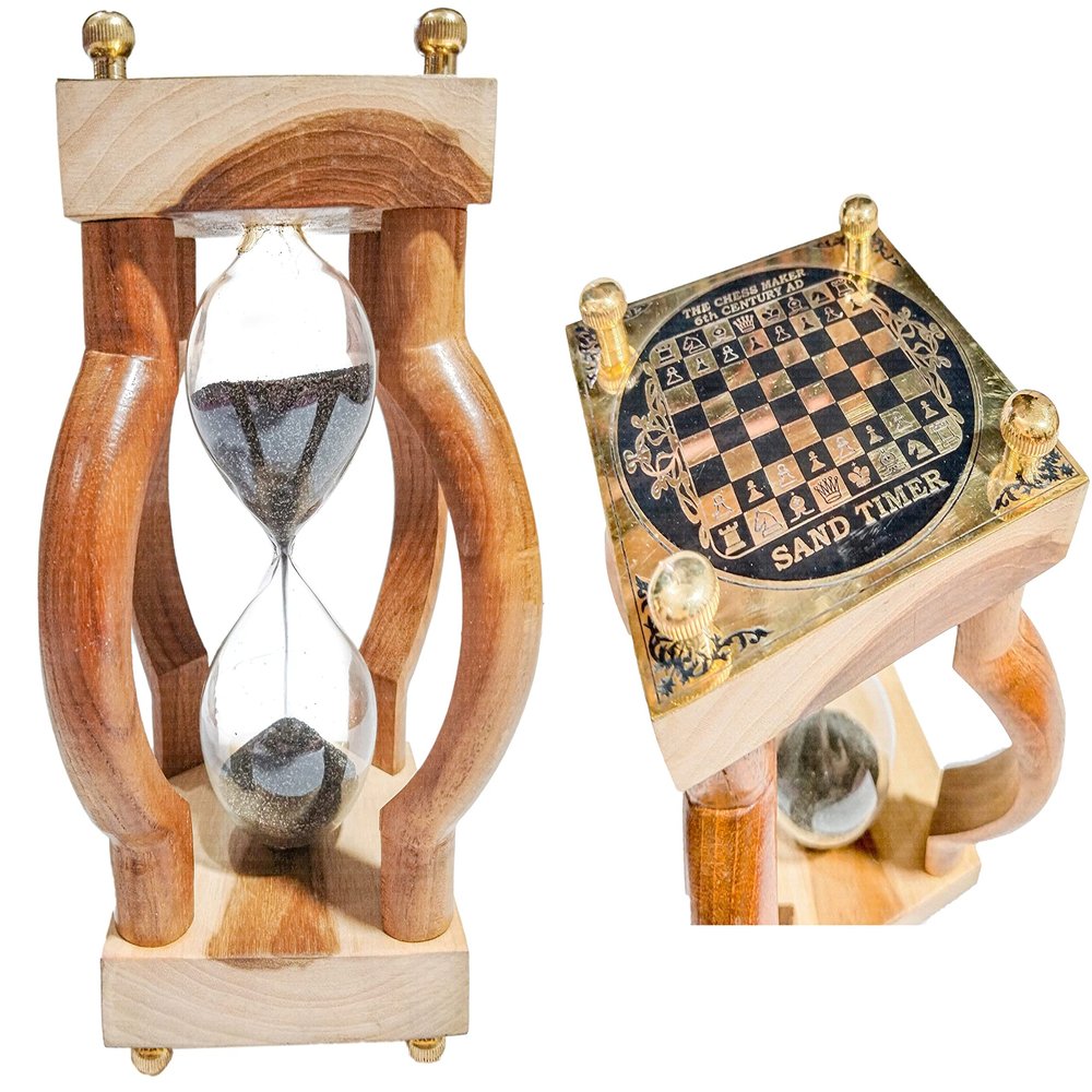 A.A.Nauticals - Wooden Sand Clock 10 Min Hourglass Timer with Chess(Square Base, Gray)- Wooden Home & Office Decoration, Table Centrepiece - AANST22