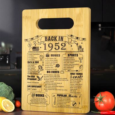 74th Birthday Gifts For Women or Men, Back In 1952 Cutting Board 74th Birthday Decorations, 74 Year Old Anniversary Birthday Gifts For Grandma Mom Wife