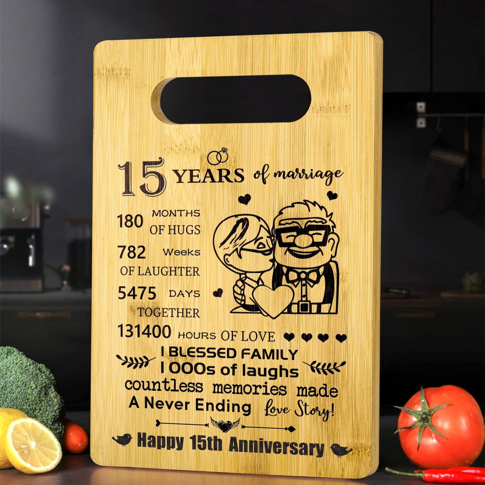 15th Years Anniversary Wedding Gift For Her Him - Personalized Bamboo Cutting Board Wedding Gift for Wife Husband Mom Dad -15th Anniversary Cutting Board Home Decorations Gift