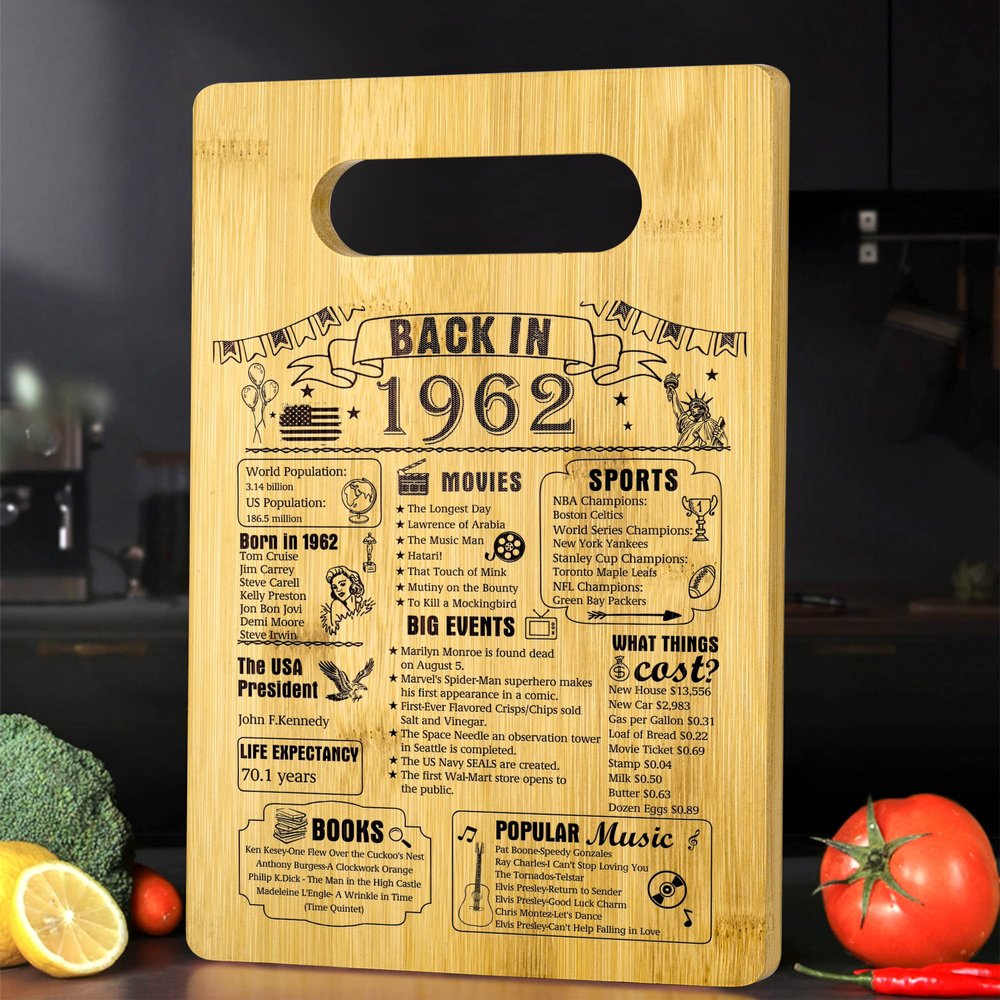 64th Birthday Gifts For Women or Men, Back In 1962 Cutting Board 64th Birthday Home Decorations, 64 Year Old Anniversary Birthday Gifts For Grandma Nana Mom