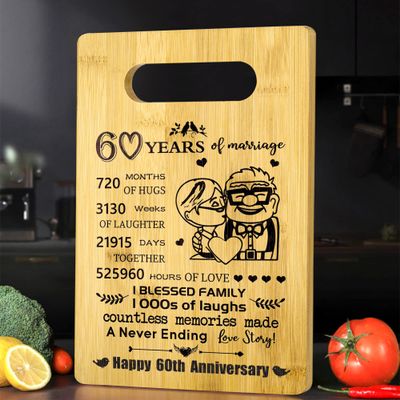 60th Years Anniversary Wedding Gift For Her Him - Personalized Bamboo Cutting Board Wedding Gift for Mom Dad Grandma Grandpa -60th Anniversary Cutting Board Home Decorations Gift