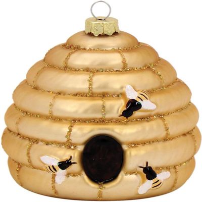 Bee Hive Blown Glass Ornament for Christmas Tree