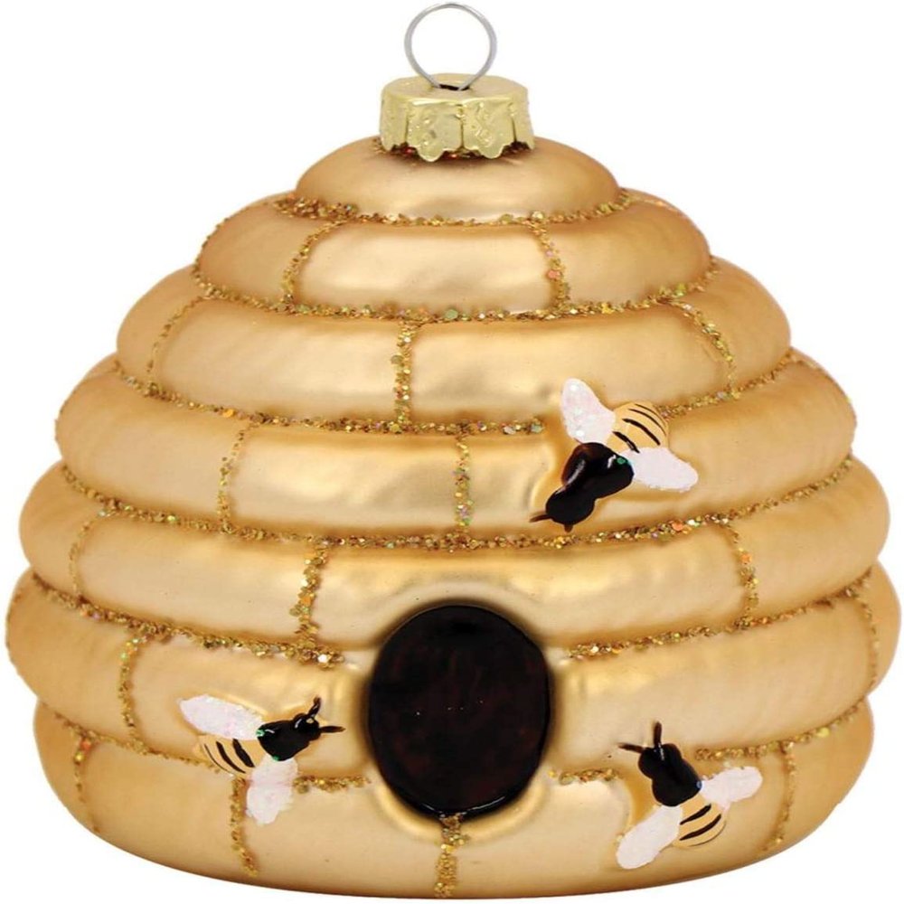 Bee Hive Blown Glass Ornament for Christmas Tree