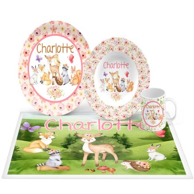 Personalized Woodland Animals Plate Set, Bowl, Placemat, Mug, Mealtime, Dinner, Dinnerware - Choose Your Pieces
