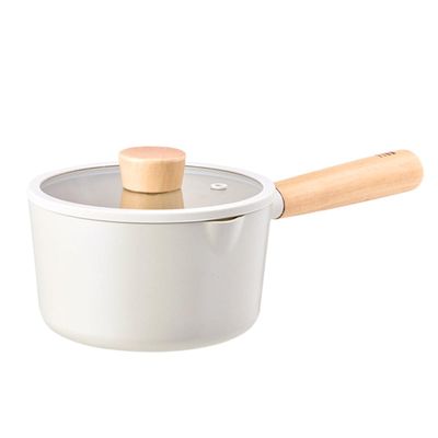 NEOFLAM FIKA 1.5QT Milk Pan with 2 Pour Spouts, Butter Warmer, Milk Boiling, Melting Pot for Stovetops and Induction, Wood Handle, Made in Korea (6" / 16cm)