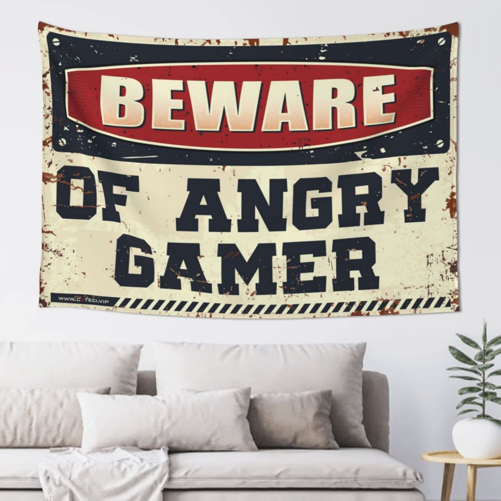 CakJuice Small Wall Tapestry Beware of Angry Gamer Tapestry Stuff for Your Room Wall Decor for Dorm (Size : 100X150CM)