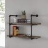 Drsyffsup 2 Tier Floating Shelves Wall Mount Pipe Shelf, Rustic Wine Bottle Holder Bookshelf Modern Wood Display Rack for Bedroom, Kitchen, Living Room, Bathroom, Home Office view 2