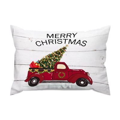 Christmas Tree on Rustic Wood Boards Lumbar Throw Pillow Covers Cases Holidays Merry Christmas Red Truck Decorative Rectangular Cushion Case for Couch Bedroom Car 20x30in