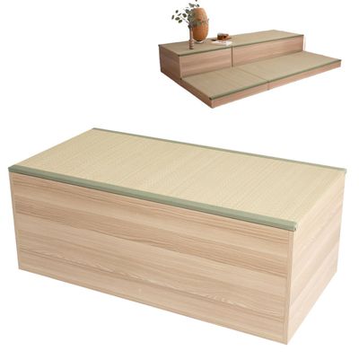 EMOOR 47.2" Tatami Storage Chest, Storage Box 47x24x18in (Oak), Japanese Style Zen Shoe Bench for Bedroom, Living Room