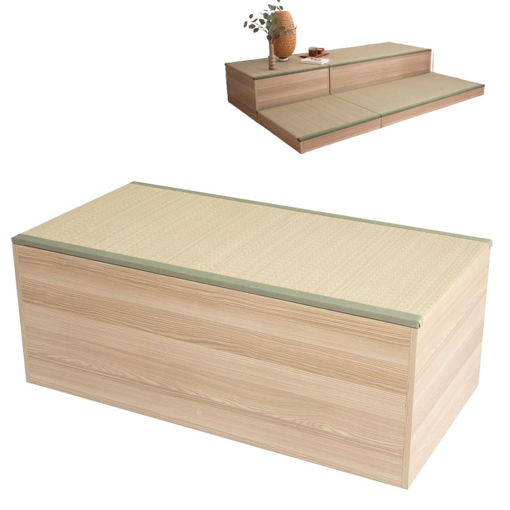 EMOOR 47.2" Tatami Storage Chest, Storage Box 47x24x18in (Oak), Japanese Style Zen Shoe Bench for Bedroom, Living Room