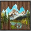 wall26 Framed Canvas Print Wall Art Wood Panel Winter Pine Tree Deer Forest Nature Wilderness Digital Art Modern Art Farmhouse/Country Decorative for Living Room, Bedroom, Office - 16x24 Black view 1