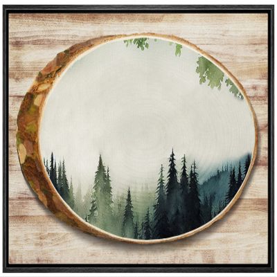 wall26 Framed Canvas Print Wall Art Wood Ring Pastel Pine Tree Forest Mountain Nature Wilderness Digital Art Modern Art Farmhouse/Country Decorative for Living Room, Bedroom, Office - 16x24 Black