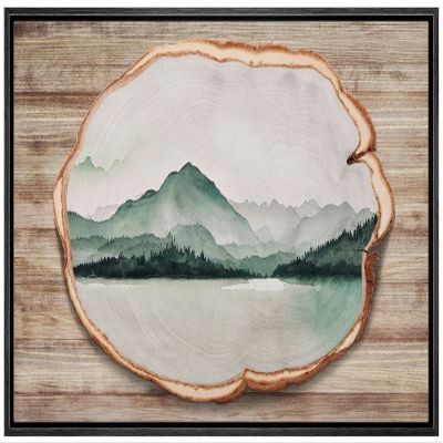 wall26 Framed Canvas Print Wall Art Wood Ring Pastel Mountain Mist Forest Nature Wilderness Digital Art Modern Art Farmhouse/Country Decorative for Living Room, Bedroom, Office - 16x24 Black