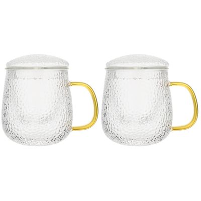 DEPILA 2 pieces Glass Tea Cup tea cup with filter glass teapot with filter glass tea mug with Lid and Cups