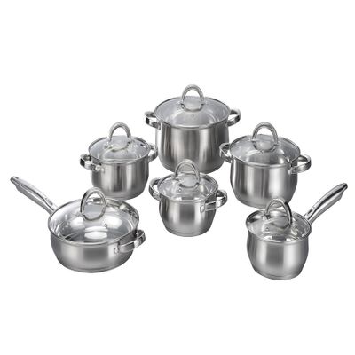 12-Piece Induction Ready Stainless Steel Cookware Sets with Glass Lid, Silver on Cookware Sets Stainless Steel