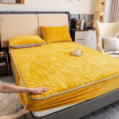 Queen Mattress Topper Pad Protector Thick Extra Deep Bedding Pad Topper Mattress Pads Quilted Fitted Mattress Protector Winter Warm Elastic Velvet Bed Linen Bedspread ( Color : Yellow , Size : King )