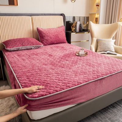 Queen Mattress Topper Pad Protector Thick Extra Deep Bedding Pad Topper Mattress Pads Quilted Fitted Mattress Protector Winter Warm Elastic Velvet Bed Linen Bedspread ( Color : Rojo , Size : King )