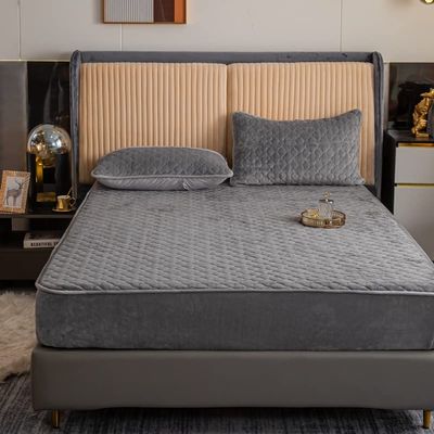 Queen Mattress Topper Pad Protector Thick Extra Deep Bedding Pad Topper Mattress Pads Quilted Fitted Mattress Protector Winter Warm Elastic Velvet Bed Linen Bedspread ( Color : Dark Grey , Size : Quee