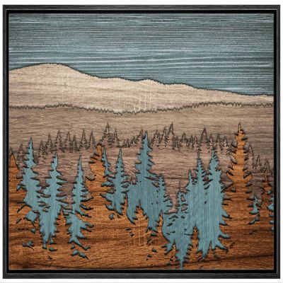 wall26 Framed Canvas Print Wall Art Wood Grain Panel Dark Pine Tree Forest Nature Wilderness Digital Art Modern Art Farmhouse/Country Decorative for Living Room, Bedroom, Office - 16x24 Black