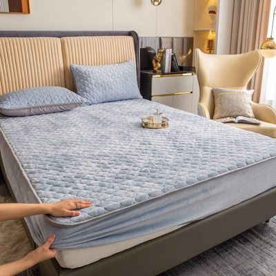Queen Mattress Topper Pad Protector Thick Extra Deep Bedding Pad Topper Mattress Pads Quilted Fitted Mattress Protector Winter Warm Elastic Velvet Bed Linen Bedspread ( Color : Gray , Size : Californi