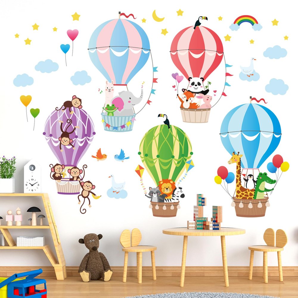DECOWALL Hot Air Balloons Wall Decals Animal Clouds Stickers for Kids Bedroom Nursery Playroom Living Room Removable Art Decor Decoration (SG2-104)