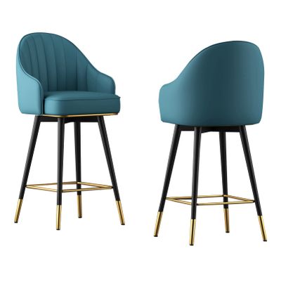 IBOWZ Bar Stools Dining Chair Stylish Swivel Bar Stool Set of 2, Counter Height Upholstered Barstool, Modern Bar Chair with Metal Legs and Metal Footrests (Faux Leather Seat and Back)