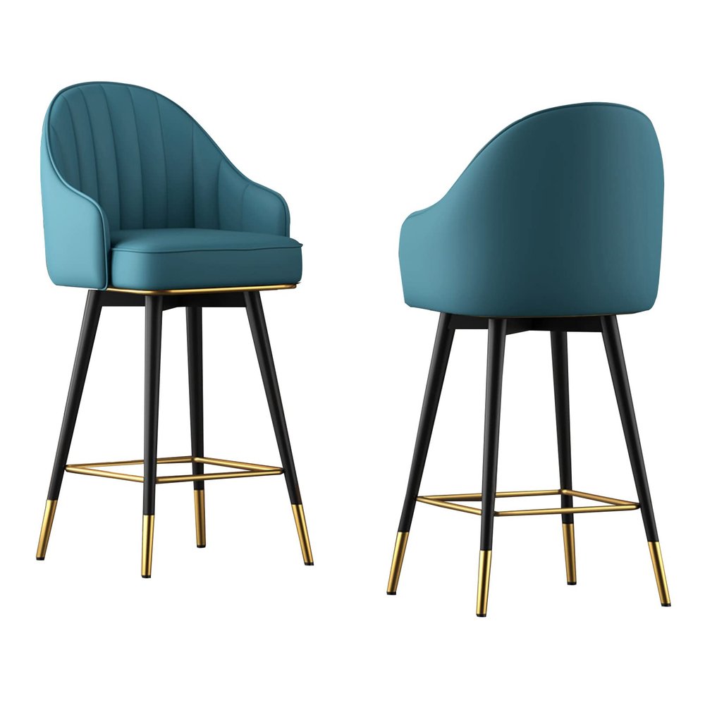 IBOWZ Bar Stools Dining Chair Stylish Swivel Bar Stool Set of 2, Counter Height Upholstered Barstool, Modern Bar Chair with Metal Legs and Metal Footrests (Faux Leather Seat and Back)
