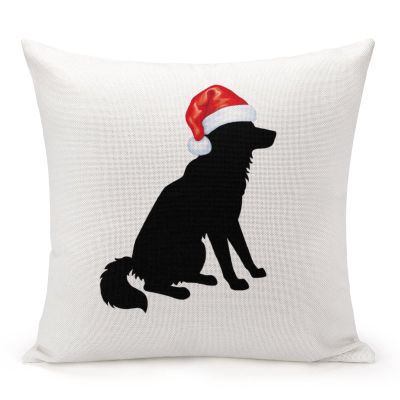 TiuKiu Dog with Santa Hat Decorative Throw Pillow Case Christmas Puppy Dog Black Chuhuahua Pet Silhouette Square Cushion Cover Pillowcase for Couch Sofa Bedroom Decor 26"x26"