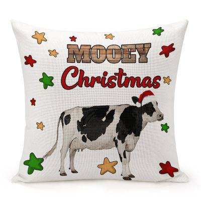 TiuKiu Decorative Throw Pillow Cover Mooey Christmas Home Decor Cow Animal Lover Cushion Pillowcase 22"x22" Square Pillow Case for Couch Outdoor Sofa Bedroom Office Car Decor