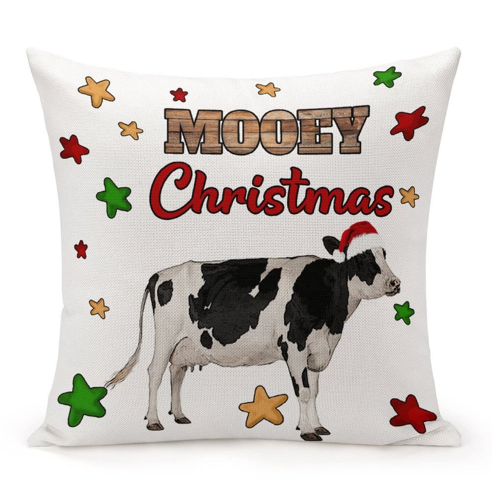 TiuKiu Decorative Throw Pillow Cover Mooey Christmas Home Decor Cow Animal Lover Cushion Pillowcase 22"x22" Square Pillow Case for Couch Outdoor Sofa Bedroom Office Car Decor