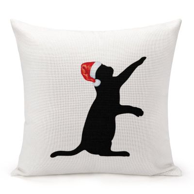 TiuKiu Christmas Kitten Santa Cat Pet Silhouette Decorative Throw Pillow Case Cat with Santa Hat Square Cushion Cover Pillowcase for Couch Sofa Bedroom Decor 24"x24"