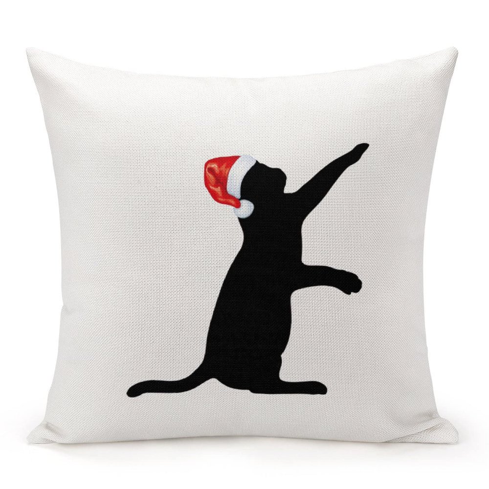 TiuKiu Christmas Kitten Santa Cat Pet Silhouette Decorative Throw Pillow Case Cat with Santa Hat Square Cushion Cover Pillowcase for Couch Sofa Bedroom Decor 24"x24"