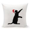 TiuKiu Christmas Kitten Santa Cat Pet Silhouette Decorative Throw Pillow Case Cat with Santa Hat Square Cushion Cover Pillowcase for Couch Sofa Bedroom Decor 24"x24" view 1