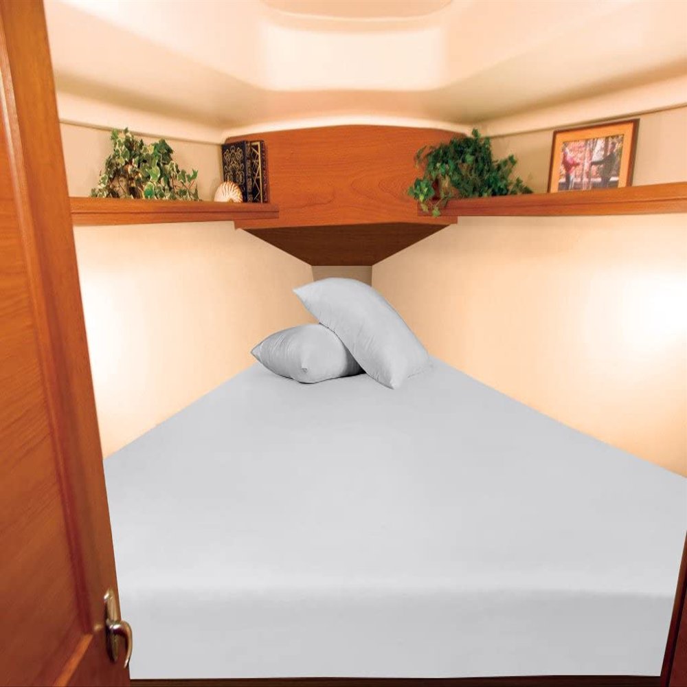 1000 TC Egyptian Cotton Sheets Universal Boating Sheet Set After V Berth Best Boat Bedding Bed Set Fits Mattresses up to 12" Depth Sheet Set, 90" Head x 60" Length x 75" Foot Light Grey Solid