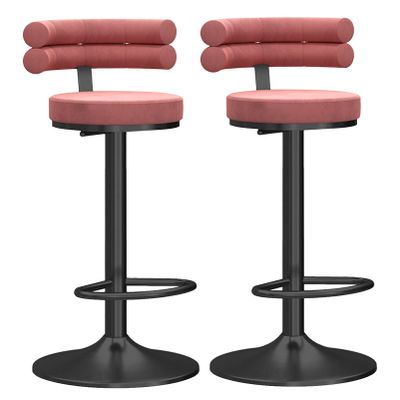 Bar Stools Dining Chair Breakfast Bar Stools Set of 2 Velvet Fabric Swivel Adjustable Counter Height Stools with Back Armless Chairs for Home Kitchen Island Pub Black